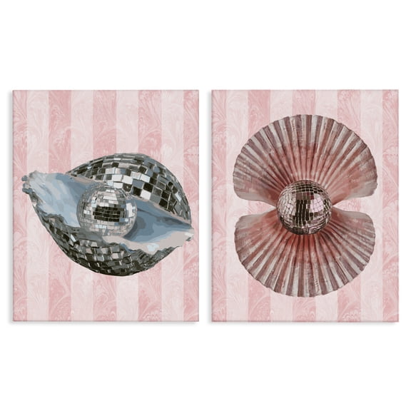 Stupell Industries Pastel Disco Ball Sea Life Fashion Painting Wrapped Canvas Canvas Art Print Wall Art, 16 x 20, Set of 2