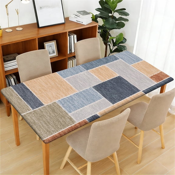 ARTSLION Waterproof Fitted Rectangle Tablecloth With Elastic Edge, Wipeable Table Cover For 6 Ft Tables, Perfect For Outdoor Picnic & Camping,24x48in,Earthy Block