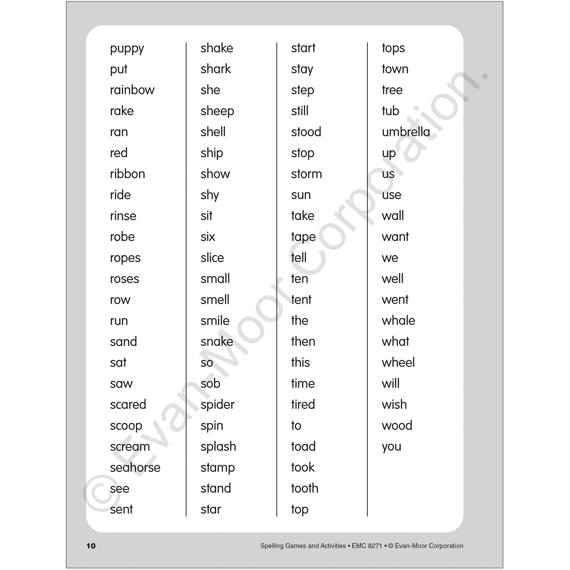 Evan-Moor Spelling Games and Activities, Grade 1 Teacher Resource