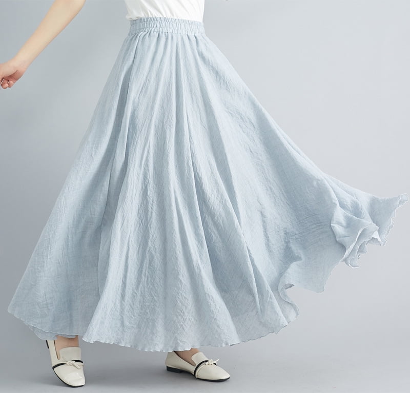 Women Bohemian Cotton Linen Double Layer Elastic Waist Long Maxi Skirt  Light gray - Walmart.com