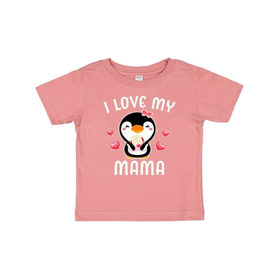 Inktastic I Love My Mama with Cute Penguin and Hearts Girls Baby T-Shirt