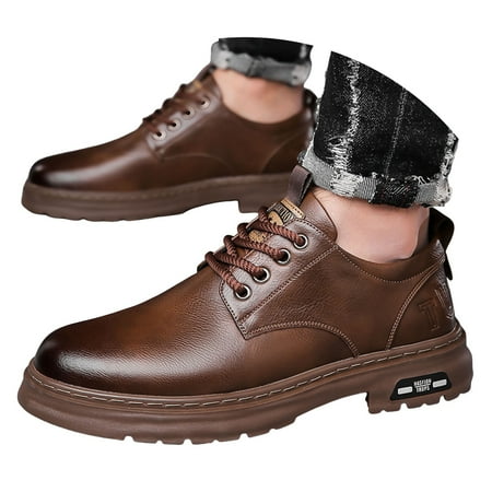 Dakaela Men s Classic Derby Oxfords Wingtip Lace up Dress Shoes Formal Business Slip on Sneakers Brown 8.5