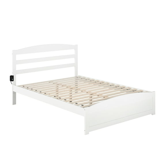 AFI Warren Solid Wood Queen Bed with Footboard and USB Charger in White