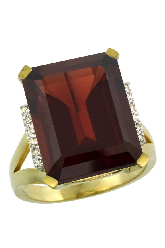 14K Yellow Gold Diamond Natural Garnet Ring Emerald-cut 16x12mm, size 6
