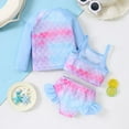 thumbnail image 6 of Girls Swimsuit 3 Piece Cover Up Kids Two Piece Floral Scale Print Top Shorts Kids Set, 6 of 9