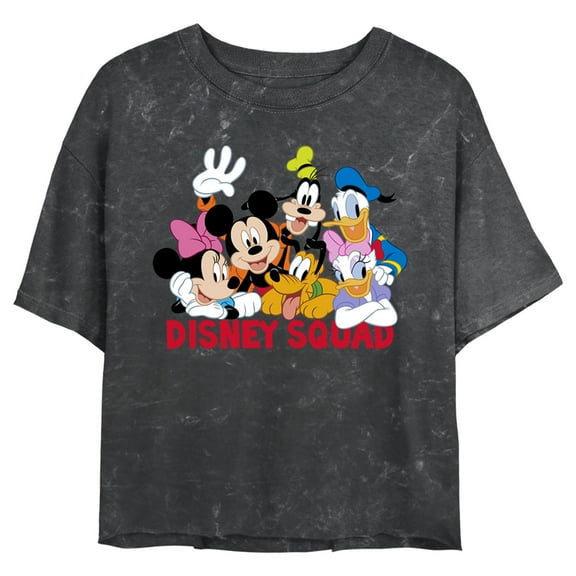 Junior's Mickey & Friends Disney Squad Group Shot Crop Graphic Tee Black Small