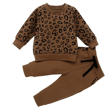 

LBECLEY Baby Boys Children Kids Toddler Baby Boys Girls Long Sleeve Leopard Print Sweatshirt Pullover Blouse Tops with Pant Trousers Outfit Set Clothes 2Pcs Casual Joggers Kids Cute Outfit Brown 3Y