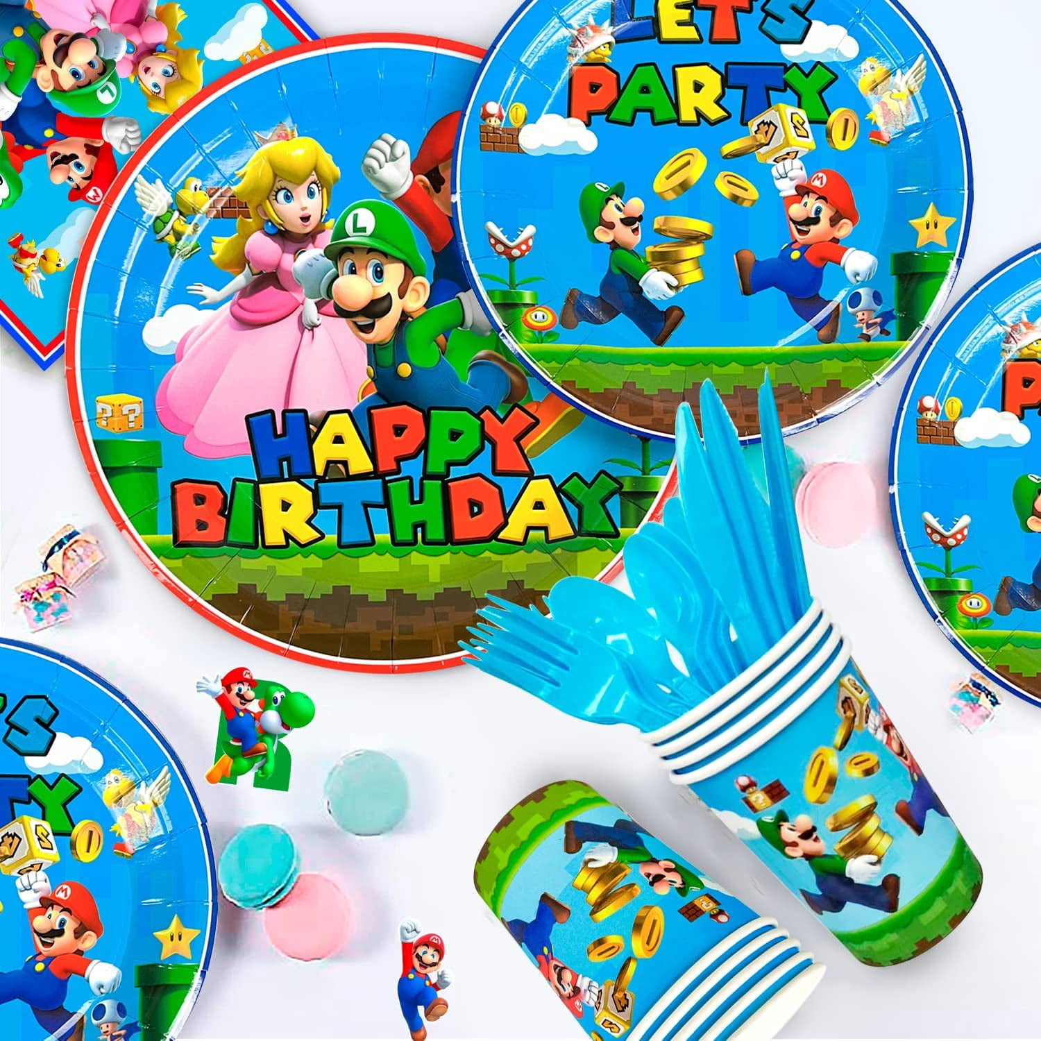 Super Mario Birthday Party Supplies-128pcs Super Mario Tableware Party Supplies Include Mario Party Plates and Napkins Cups Tablecloth&Banner for Boys/Girls Kids Mario Birthday Party Decorations