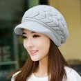 thumbnail image 3 of Yirtree Womens Winter Beanie Hat Warm Knitted Slouchy Wool Hats Cap with Visor Plush Lining Stretchy Plain Ears Solid Color Autumn Winter Women Knitted Hat, 3 of 8