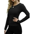 thumbnail image 4 of Womens Long Sleeve Stretch Crewneck Ribbed T-Shirt Slim Fit Casual Basic Tops, 4 of 4