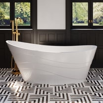 ANGELES HOME 67-Inch Freestanding Glossy White Acrylic Bathtub with White Bathtub Drain and Integrated Slotted Overflow, Freestanding Soaking Bathtub, Acrylic Soaking Tub, Glossy White