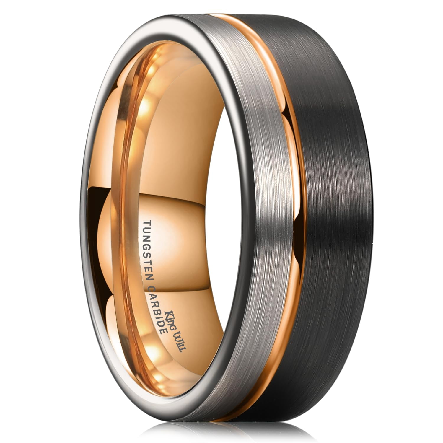King Will Duo Unisex 8 Mm Oro/nero/oro Rosa Placcato Carburo Di