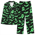 thumbnail image 6 of Feancey Soft Pajama Set for Women Halloween Print Button Down Shirt and Pants Loungewear Sets Long Sleeve Cozy Sleepwear 2 Piece Outfits Green M, 6 of 7