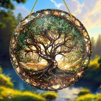 Tree Of Life Stained Glass Window Hanging Art Panel Suncatcher Ornament For Home