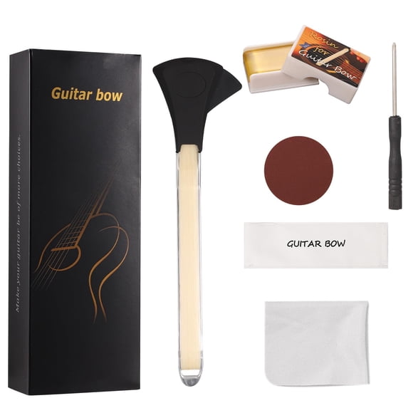 Guitar Bow Kit, 2-in-1 Horsehair Aluminum Alloy Guitar Bow Pick Picasso Bow with Rosin Sandpaper Cloth Fun Acoustic Instrument Playing Tool