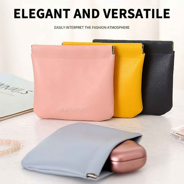 Bolsa de maquillaje automática de cierre automático con metralla de cuero - Mini almacenamiento portátil para pintalabios, auriculares inalámbricos y cambio - Compacto y lujoso