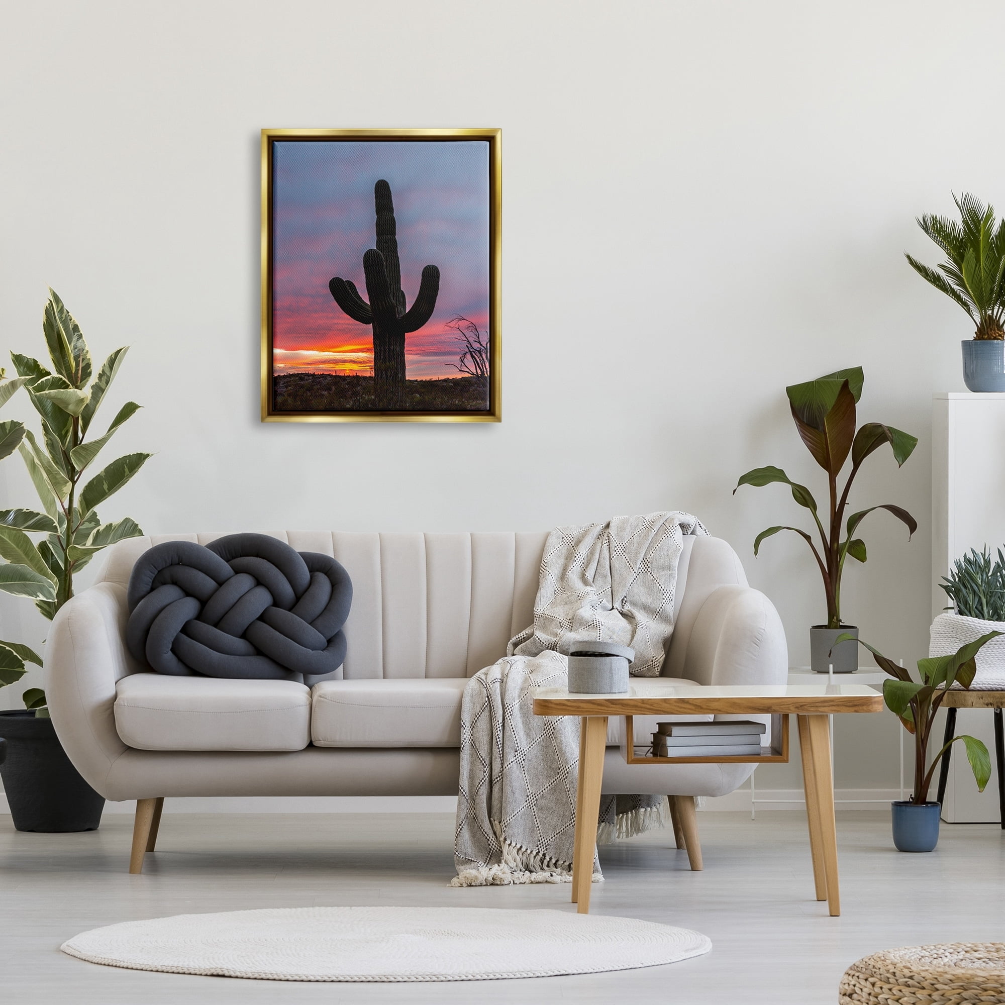 Stupell Industries Desert Cactus Plant Silhouette Radiant Sunset Sky Photograph Metallic Gold Floating Framed Canvas Print Wall Art, Design by Jeff Poe Photography