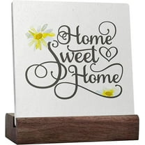 Daisy Home Sweet Home Desk Decor,Rustic Farmhouse For Home Bedroom Living Room Entryway Shelf Table Decoration Ceramic Table Plaque With Wooden Stand