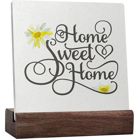 Daisy Home Sweet Home Desk Decor,Rustic Farmhouse For Home Bedroom Living Room Entryway Shelf Table Decoration Ceramic Table Plaque With Wooden Stand