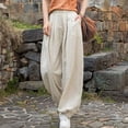 thumbnail image 5 of Sokhug Womens Lantern Pants Linen-Blend High Waisted Drawstring with Pockets Casual Elastic Waist Jogger Trousers, 5 of 9