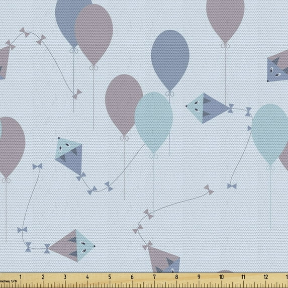 Kites Fabric by the Yard Upholstery, Animal Kites Flying in the Sky with Balloons Shower Cartoon, Decorative Fabric for DIY and Home Accents, 10 Yards, Dried Rose Pale Blue by Ambesonne