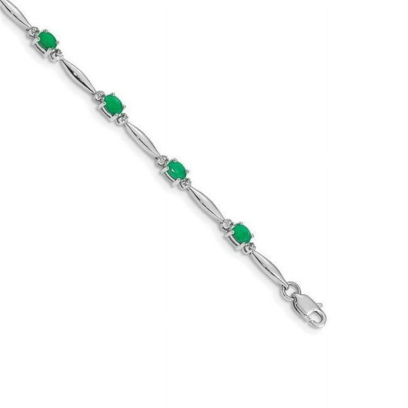 14k White Gold With Diamond and Emerald Gemstone Bracelet - .01 dwt 1.70 cwt