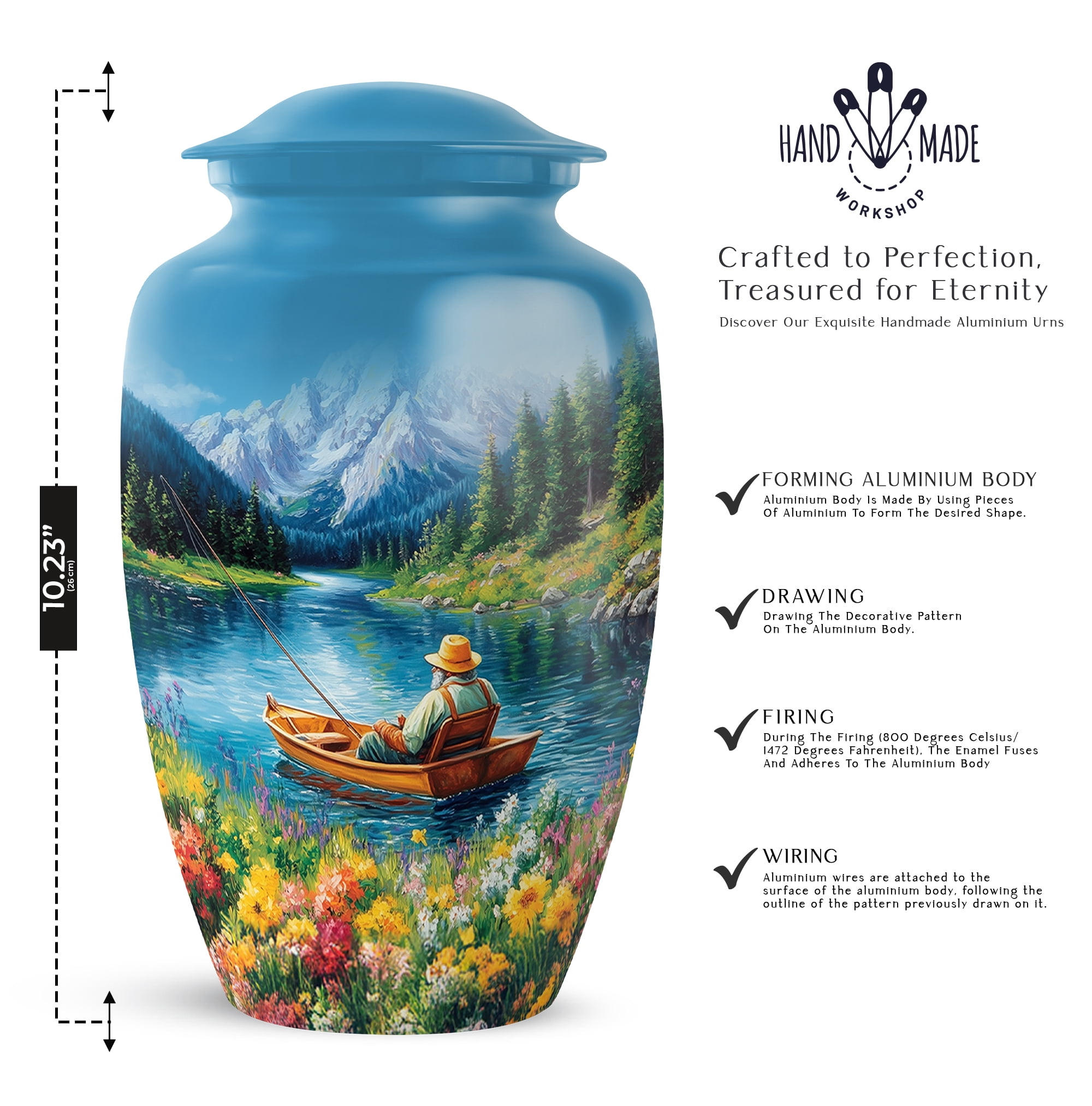 Yatskia Riverside Fishing Memorial Urns for Human Ashes Adult Man, Large Funeral Urn for Ashes for Women, (Classic Large, 10 Inch)