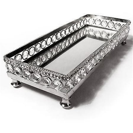 Box Crystal Tray - Elegance Sparkle Vanity Mirror Tray with Beaded Crystals, 10.87 x 4.25 in.