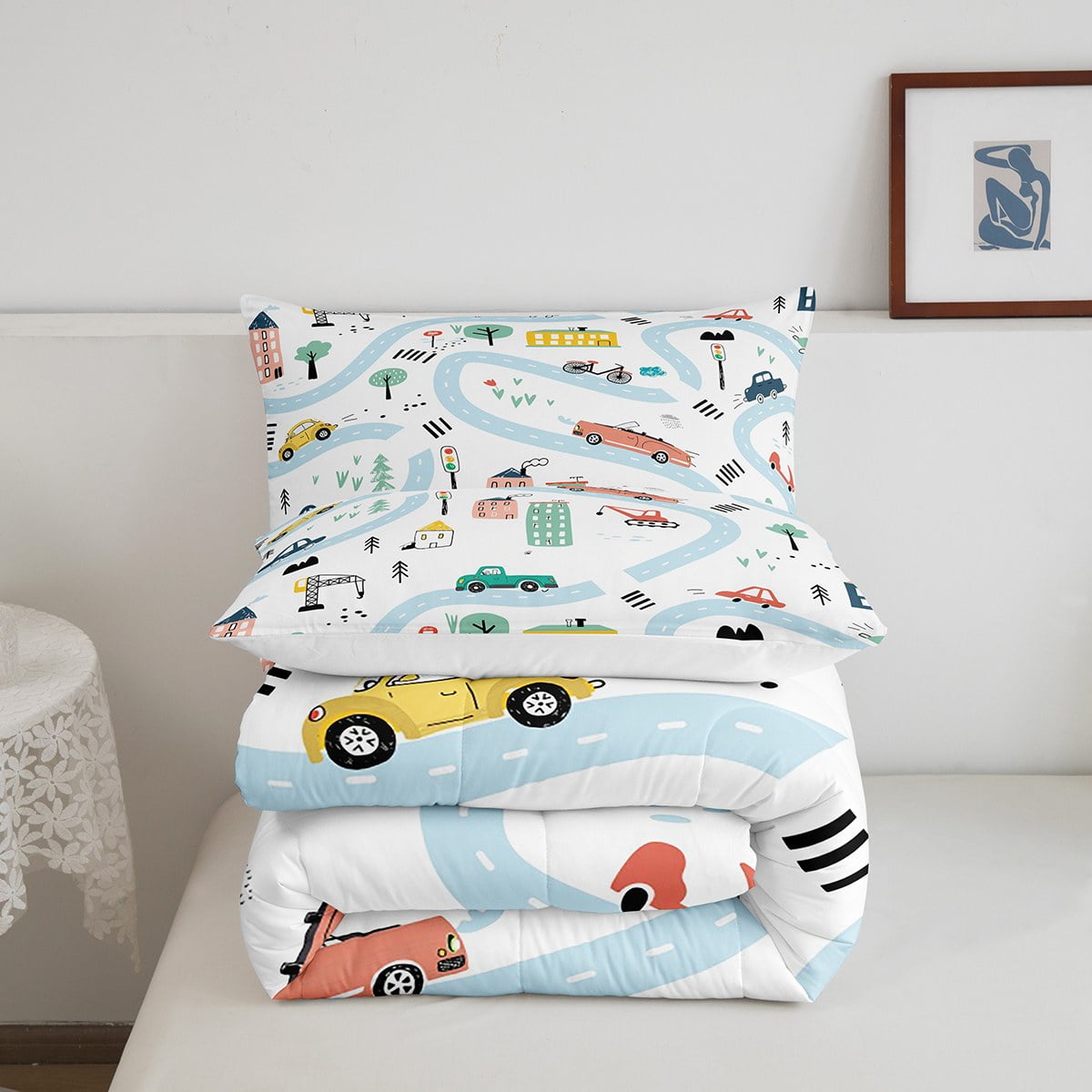 Levtex Baby Trail Mix Toddler Bed Set Grey Navy and Blue Bear Mountain 5 Piece Set Includes Reversible Quilt Fitted Sheet Flat Sheet Pillow Case Decorative Pilow Walmart