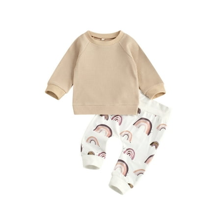 

FOCUSNORM Newborn Infant Baby Boy Girl Sweatshirt Long Sleeve T-Shirt Rainbow Pants Tracksuit Spring Fall Outfits