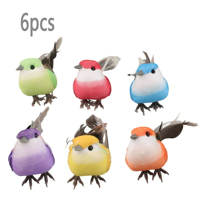MYG 6x Fake Feather Bird Xmas Tree Decor Perched Woodland Birds Decor Adornment