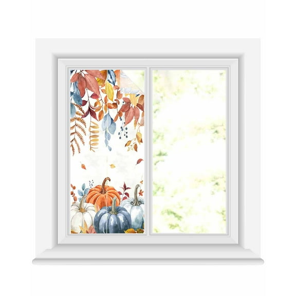 Window Privacy Film, Blue Orange White Thanksgiving Sun Blocking Window Tint Film Heat Control One Way Blackout Window Film, Autumn Fall Botanical Maple Leaves Non Adhesive Static Cling 17.7x39.3 In