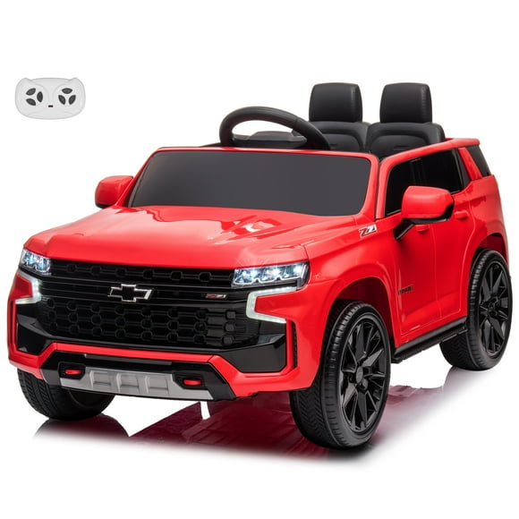 Voltz Toys Ride on Car, 12V Licensed Chevrolet Tahoe Kids Ride on Car with Remote Control, LED Lights, Horn and Music, Battery Powered Electric Vehicle Gift for Boys and Girls (Red)