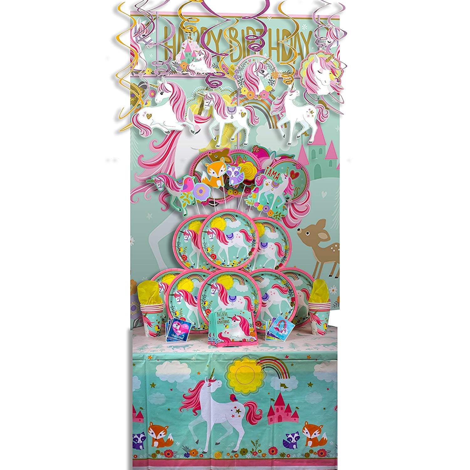 BTHERE Magical Unicorn Themed Party Pack Set! Seats 16 Cups, Napkins