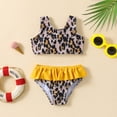 thumbnail image 5 of REDARER Toddler Girls Leopard Print Two Piece Swimsuit with Yellow Ruffled Skirted Bottoms for Summer Beach Wear,12-18 Months, 5 of 8