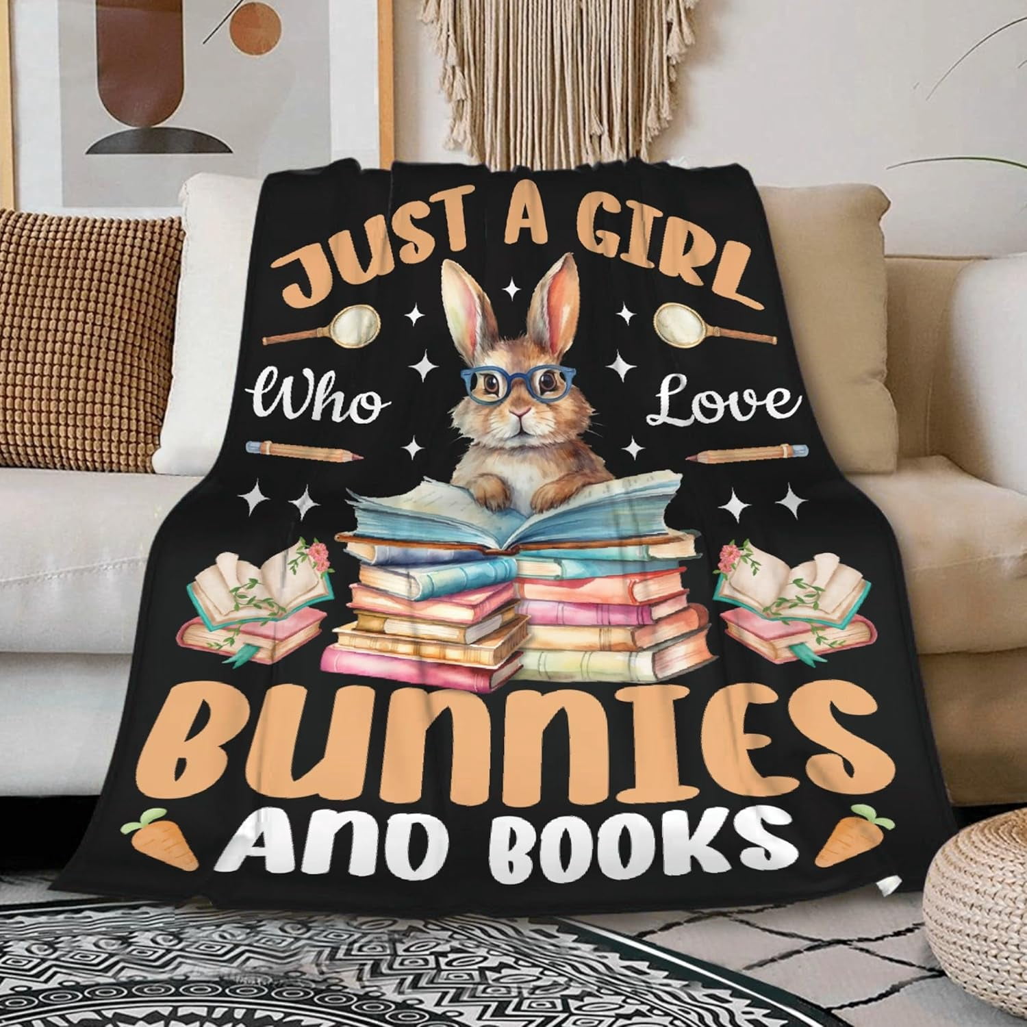 Just a Girl Who Loves Bunny Blanket Gifts for Bunnies Lovers Girls Women Kids Warm Soft Throw Cozy Blankets for Bed Couch Gift for Birthday Graduation 40"x50" for Kids