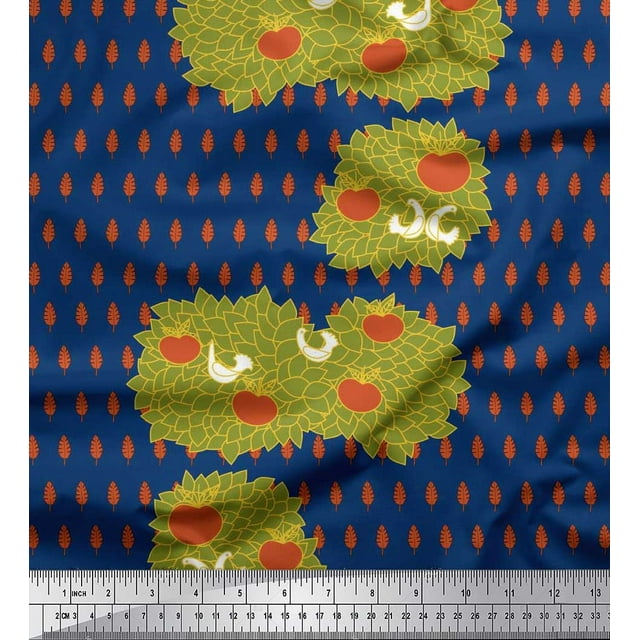 Soimoi polyester Crepe Fabric Leaves,Bird & Fresh Fruits Print Sewing Fabric Yard 42 Inch Wide