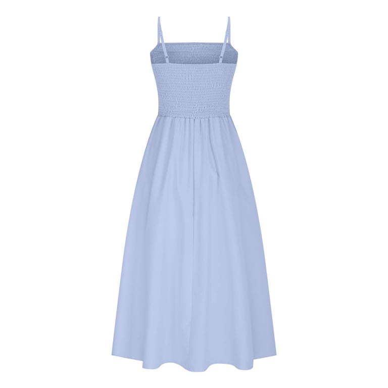 blue tent dress Blmnix Pleated Dresses for Women Tent Slip Dress Under Dresses Blue Square  Neckline Sleeveless Girls Dress,XL