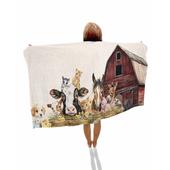 Farm Cow Pig Beach Towels Oversized Super Absorbent, Farmhouse Animals Retro Fench Wood Bran Lightweight Bath Towel Quick Dry Sets For Bathroom/Pool/Rv Camping/Beach Play/Gym Room/Picnic 31"x62"