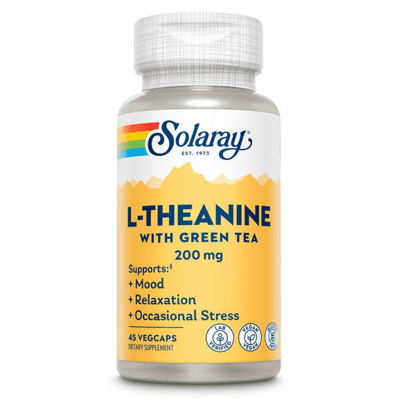Solaray L-Theanine - 45 Vegcaps - 200 mg   100 mg Green Tea Leaf
