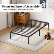 Atilioo Twin Bed Frame with Storage Space Under Frame, 14 Heavy Duty Metal Platform, No Box Spring Needed, Easy Assembly, Black