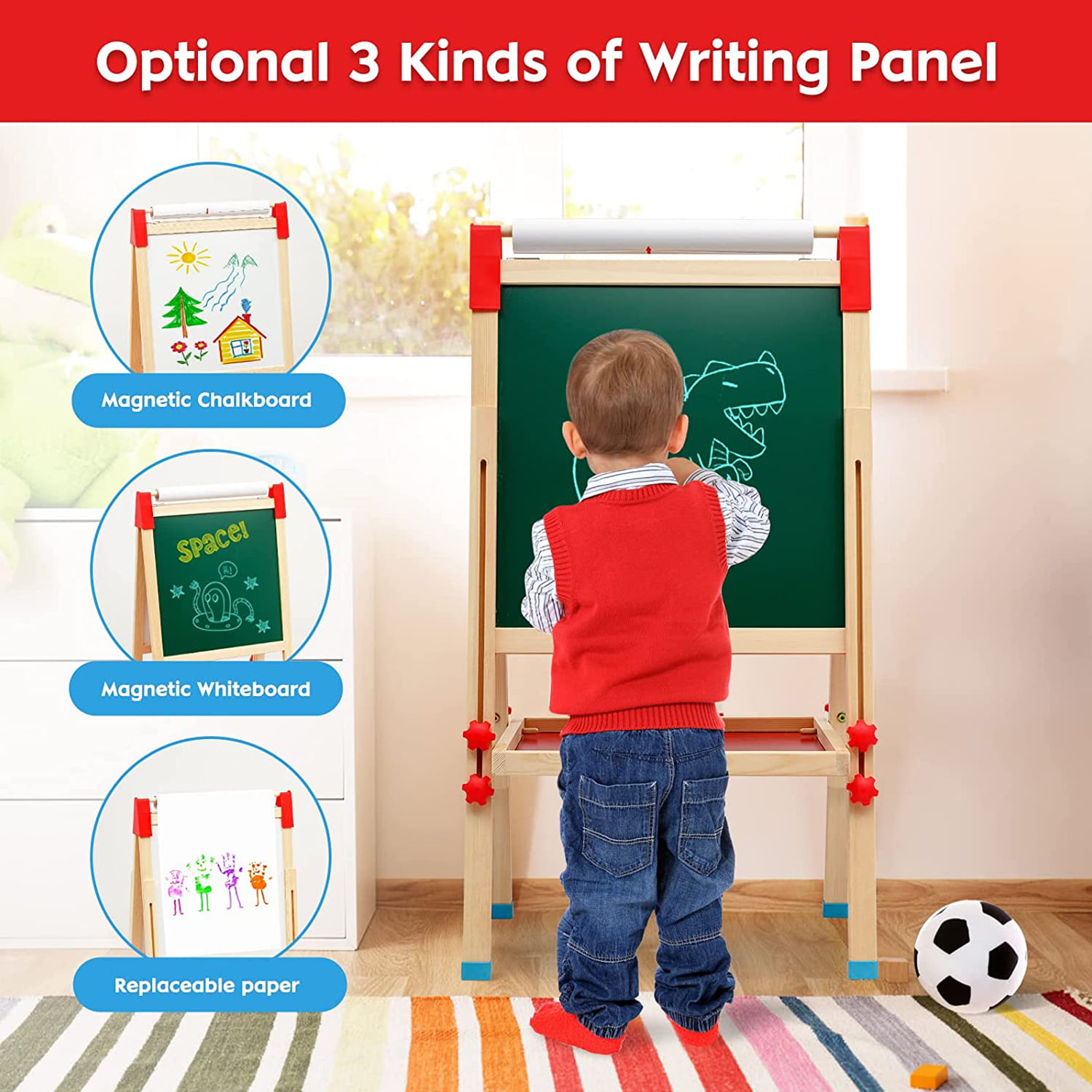 Kids Adjustable Chalkboard / Whiteboard / Paper Roll Easel