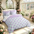 thumbnail image 2 of Manfei Contemporary Grid 7-Piece Twin Bedding,Checkered Art Bedding Comforter Set,Purple,Polkadot Reversible, 2 of 7