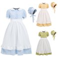 thumbnail image 2 of Vestido pionero para niñas, disfraz histórico colonial, estilo vintage con flores, estilo pradera, pueblo peregrino, fiesta de carnaval, traje de hada para Halloween, 2 of 5