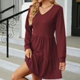 thumbnail image 6 of IROINNID Discount Long Sleeve Dress for Women Mid-Length Fit&Flare Dress New Color V-Neck Splicing Long Sleeve Loose Dress A-Line Skirt,Burgundy, 6 of 6