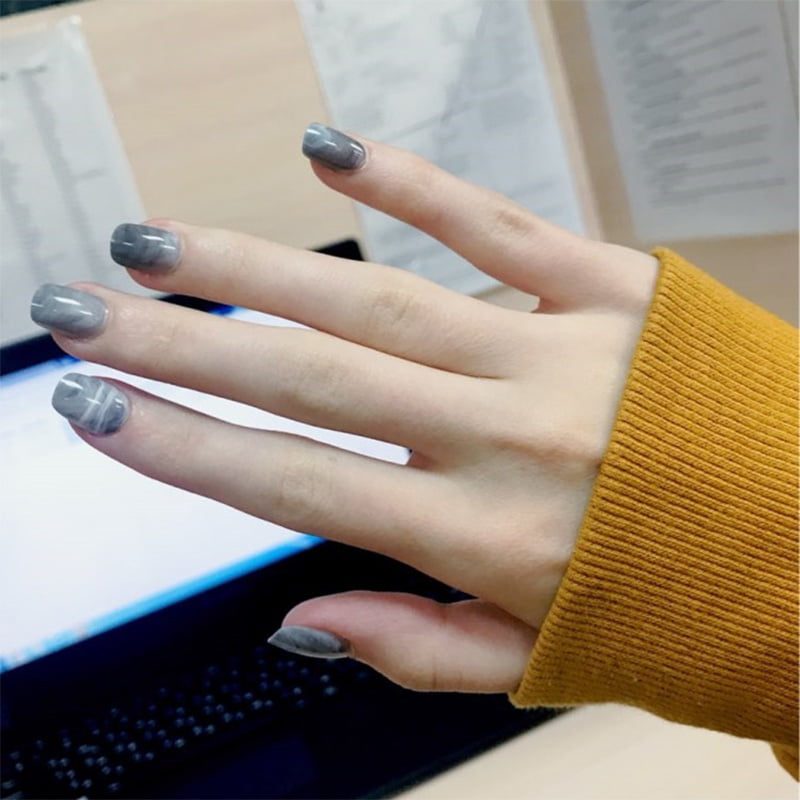 24pcs Marble Grey Nails Normal Sizes French Short Full Fake Nail Tips Bride Acrylic Faux Onlges Nails Art Salon Tips Walmart Com