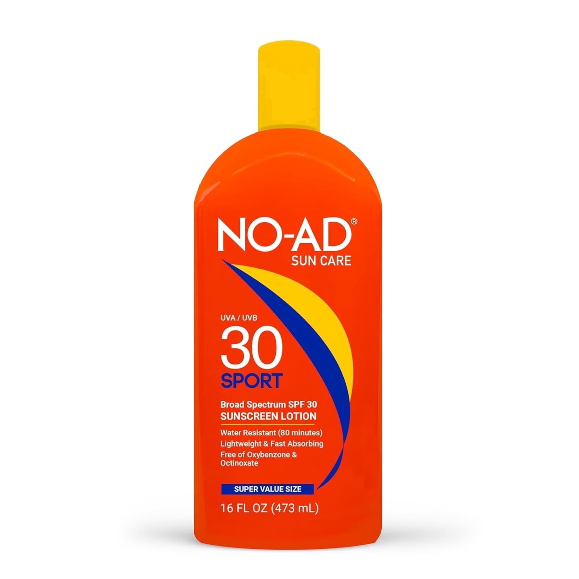 NO-AD SPF 30 SPORT Sunscreen Lotion | Broad Spectrum UVA/UVB Protection Water Resistant | Octinoxate & Oxybenzone Free with moisturizing Vitamin E and Aloe 16oz