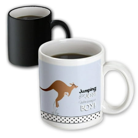 3dRose Jumping for joy having a boy - cute kangaroo blue baby shower pregnancy birth its a boy announcement - Magic Transforming Mug, (Best Time To Pregnant With A Boy)
