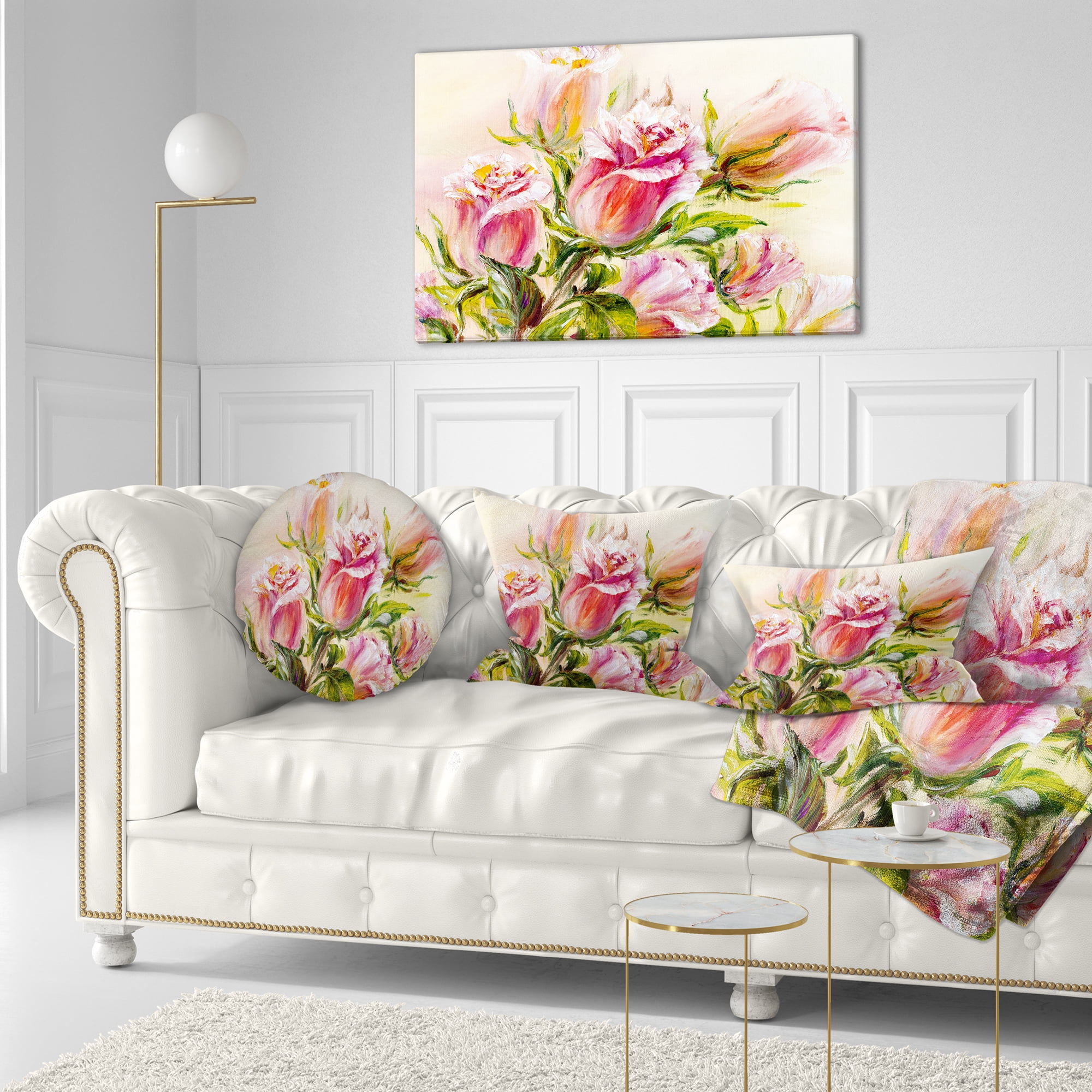 Designart Rose Oil Painting - Floral Throw Pillow - 12x20