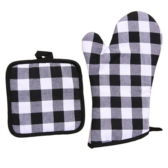 Buffalo Check Plaid Oven And Pot Holders Set Pure Cotton Heat Potholders Washable Durable BBQ Gloves With Hanging Loop For Kitchen Baking Cooking Grilling